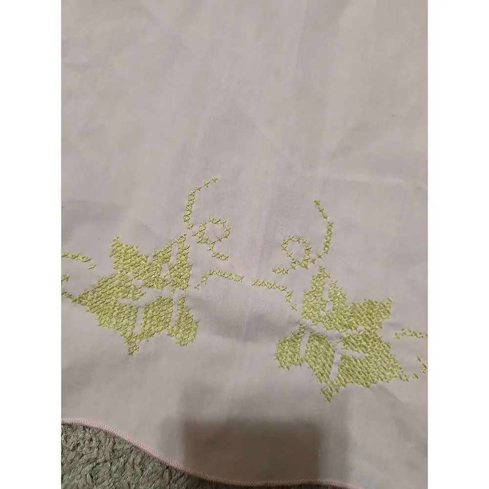 Vtg Pink Grapes Cross Stitch Retro‎ Kitchen Dining Decor Tablecloth 66